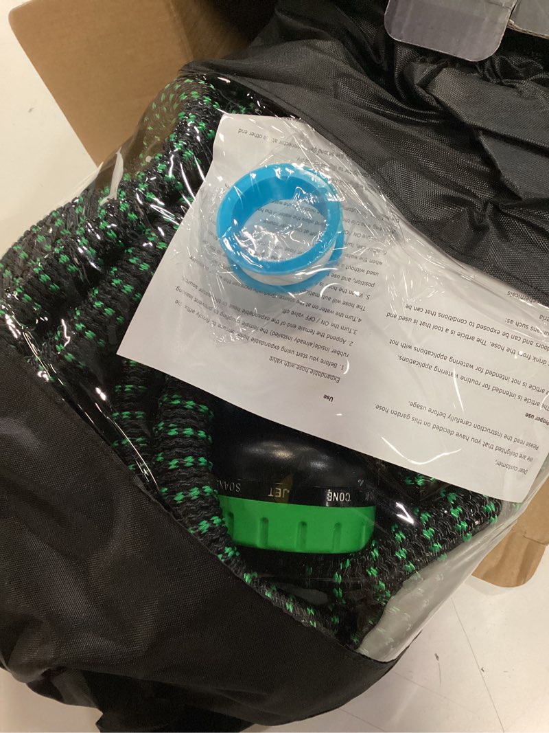 Condition photo showing Good Condition for garden hose 75 ft, non-expandable ultra-lightweight flexible hose with 360° dual-end anti-kink design, 10-pattern spray nozzle, 500 psi leak-proof, 96-strand braided fabric, storage strap green 75ft