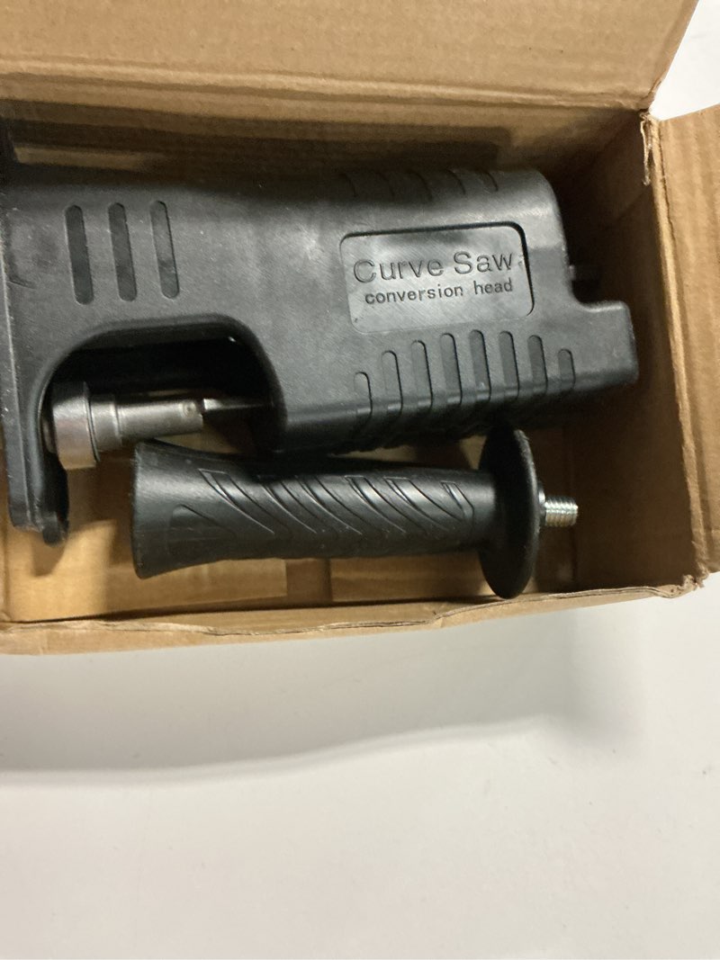 Condition photo showing Good Condition for cordless drill reciprocating saw attachment set, with ergonomic triangular handle and with 3 blades for metal wood cutting jig saw