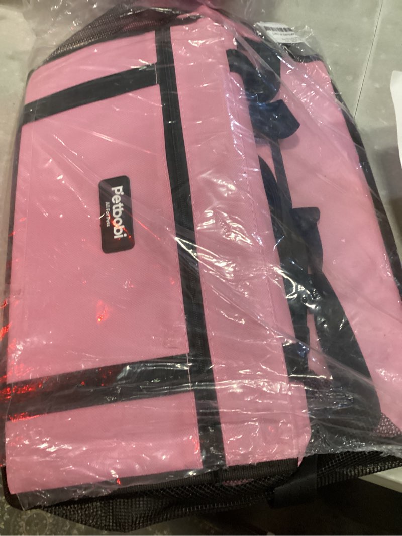 Condition photo showing Good Condition for petbobi pet reinforce car booster seat for dog cat portable and breathable bag with seat belt dog carrier safety stable for travel look out,with clip on leash with pvc tube, pink