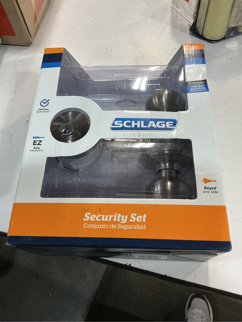 Condition photo showing As Is for schlage georgian satin nickel deadbolt and entry door knob 1-3/4 in.