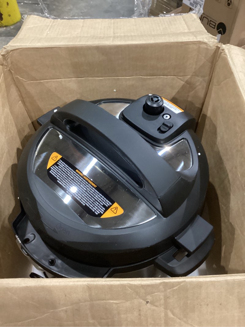 Condition photo showing As Is for instant pot duo 7-in-1 electric pressure cooker, slow cooker, rice cooker, steamer, sauté, yogurt maker, warmer & sterilizer, includes app with over 800 recipes, stainless steel, 8 quart