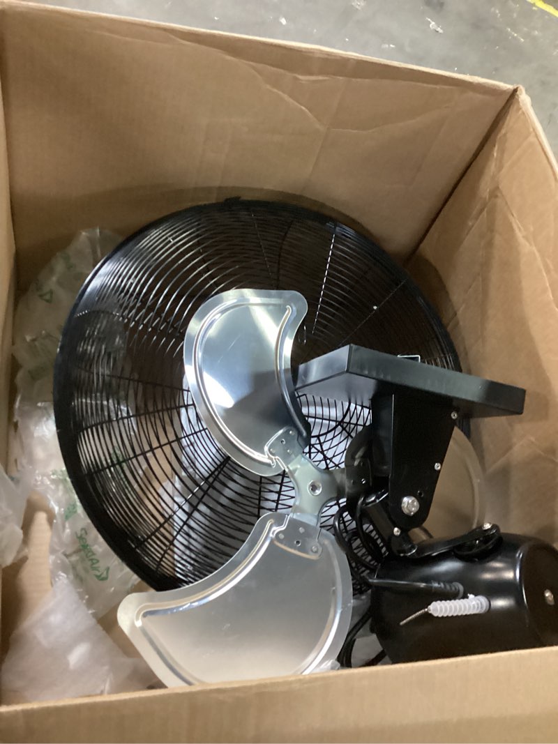 Condition photo showing As Is for iLiving 20" Outdoor Oscillating High Velocity Wall Fan with 4750 CFM Heavy Duty Weatherproof Motor, Variable Speed Adjustment for Workshop, Garage, Patios, Commercial and industrial, 20 inch,Black 20-Inch