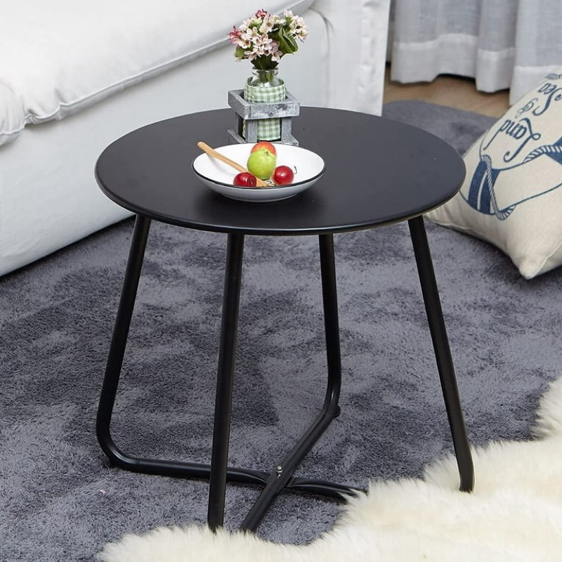 grand patio outdoor&indoor steel patio side table, weather resistant outdoor small round end table for patio, yard, balcony, garden, living room, bedroom, black