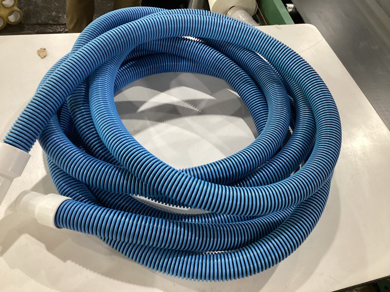 Condition photo showing As Is for poolmaster manual pool vacuum hose, 30 ft x 1-1/2” for inground & above ground pools, not for automatic cleaners, kink-free, heavy duty pool cleaner hose with swivel cuff – made in usa hose 30.0
