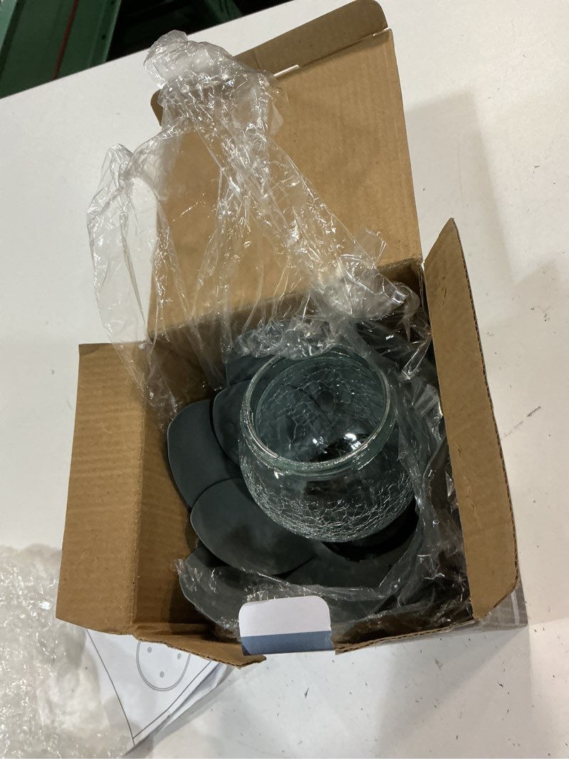 Condition photo showing As Is for huaxu solar lights outdoor garden decor crackle glass globe lotus flower gray metal waterproof light for patio, lawn, walkway, tabletop, ground,christmas gifts for mom,women matte gray