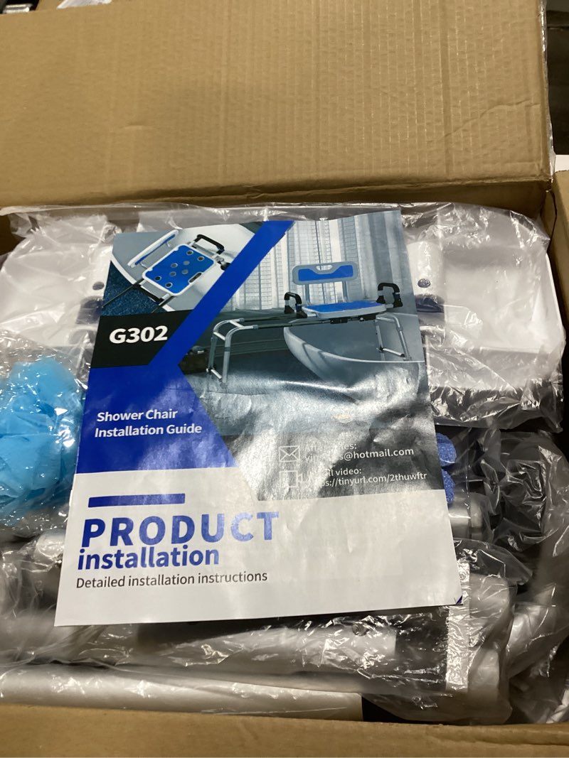 Condition photo showing New/Like New for Sliding Shower Chair with Arms and Back, 500lbs Tub Transfer Benches with Non Slip Aluminum Body and Suction Cups Adjustable Height Bath Seats for Seniros Elderly Disabled or Bariatric Adults XY5-G302-TL Largest Sliding Shower Chair Bench