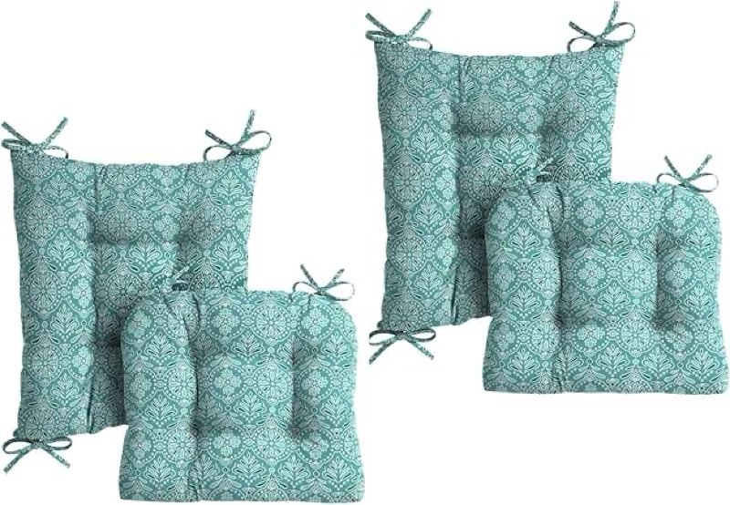 Arden Plush Indoor/Outdoor Rocking Chair Cushion Set, 2-Pack, 18 x 20, Water Repellent, Fade Resistant, Tufted Cushion for Rocking Chairs 18 x 20, Turquoise Daphne Medallion
