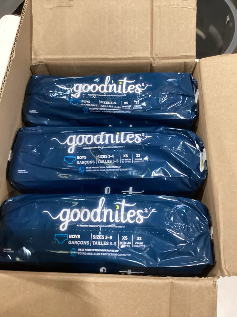 Condition photo showing New/Like New for goodnites overnight underwear for boys  xs  99 ct (select for more options)