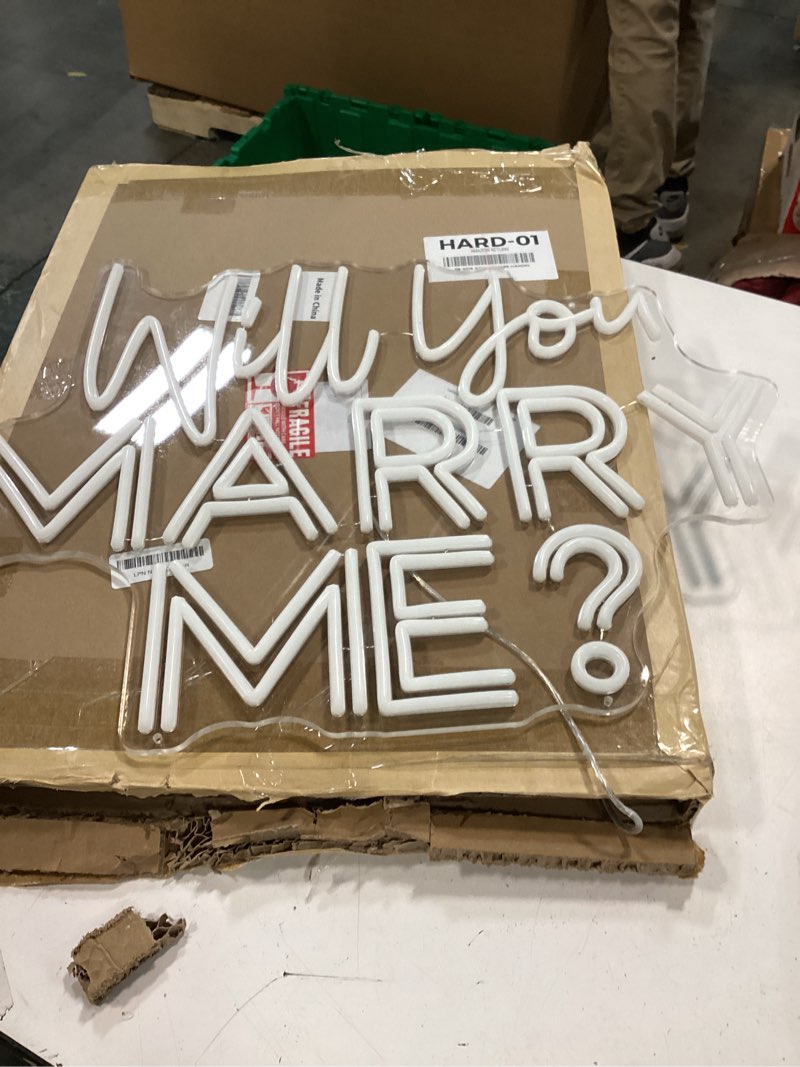 Condition photo showing Good Condition for Large Will You Marry Me? Neon Sign - Custom Wedding Neon Sign LED Light Home Wall Decor - Personalized Gift - Size: 23x17.5inches Cool White-Will You Marry Me?-23x17.5inches