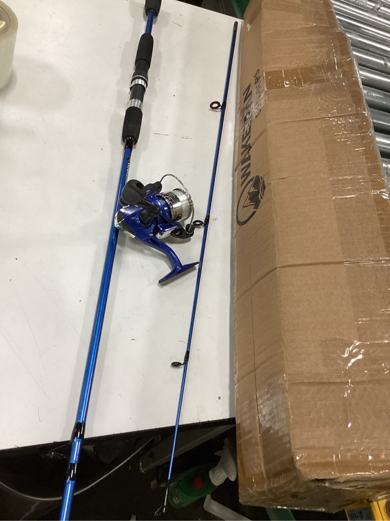 Condition photo showing Good Condition for wakeman fiberglass fishing rod and reel combo – 2-piece 65-inch medium action spinning rod set for lake fishing blue metallic