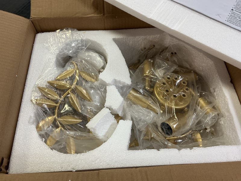 Condition photo showing New/Like New for TOCHIC Semi Flush Mount Ceiling Light, 5-Light Modern Gold Leaf Chandelier, 23.2" D Farmhouse Close to Ceiling Light Fixture Entryway Flush Mount for Bedroom Dining Room Living Room Kitchen Foyer