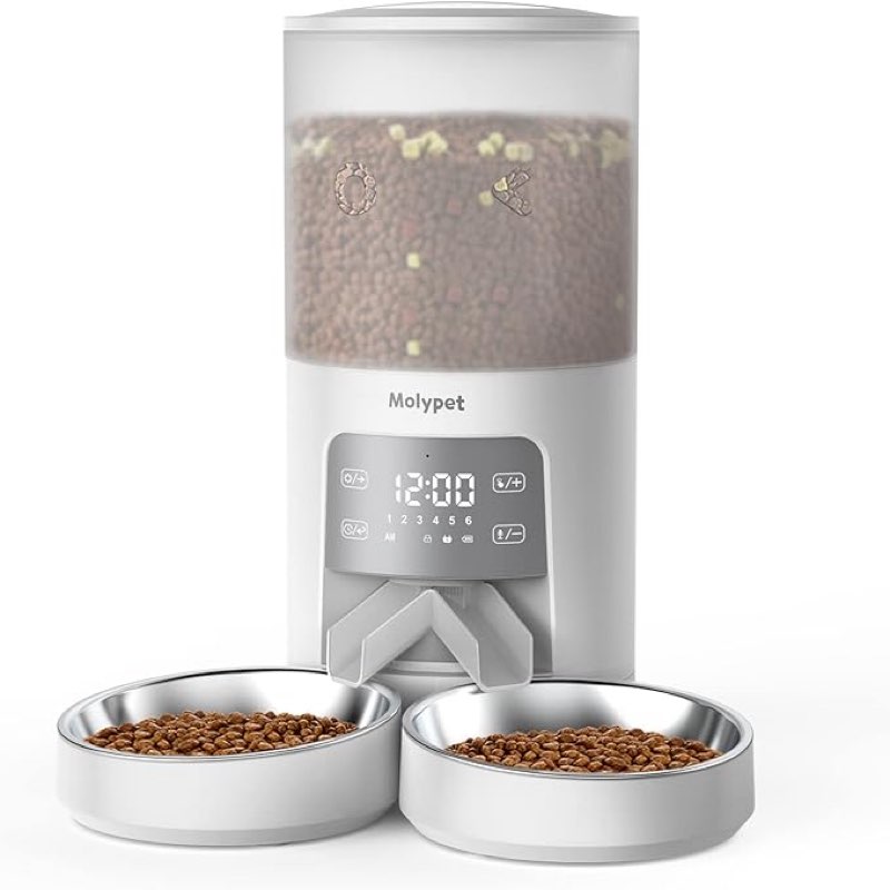 automatic cat feeder for 2 cats - cat food dispenser with double bowls 6l, 10s voice recorder programmable timed cat feeder up to 6 meals per day