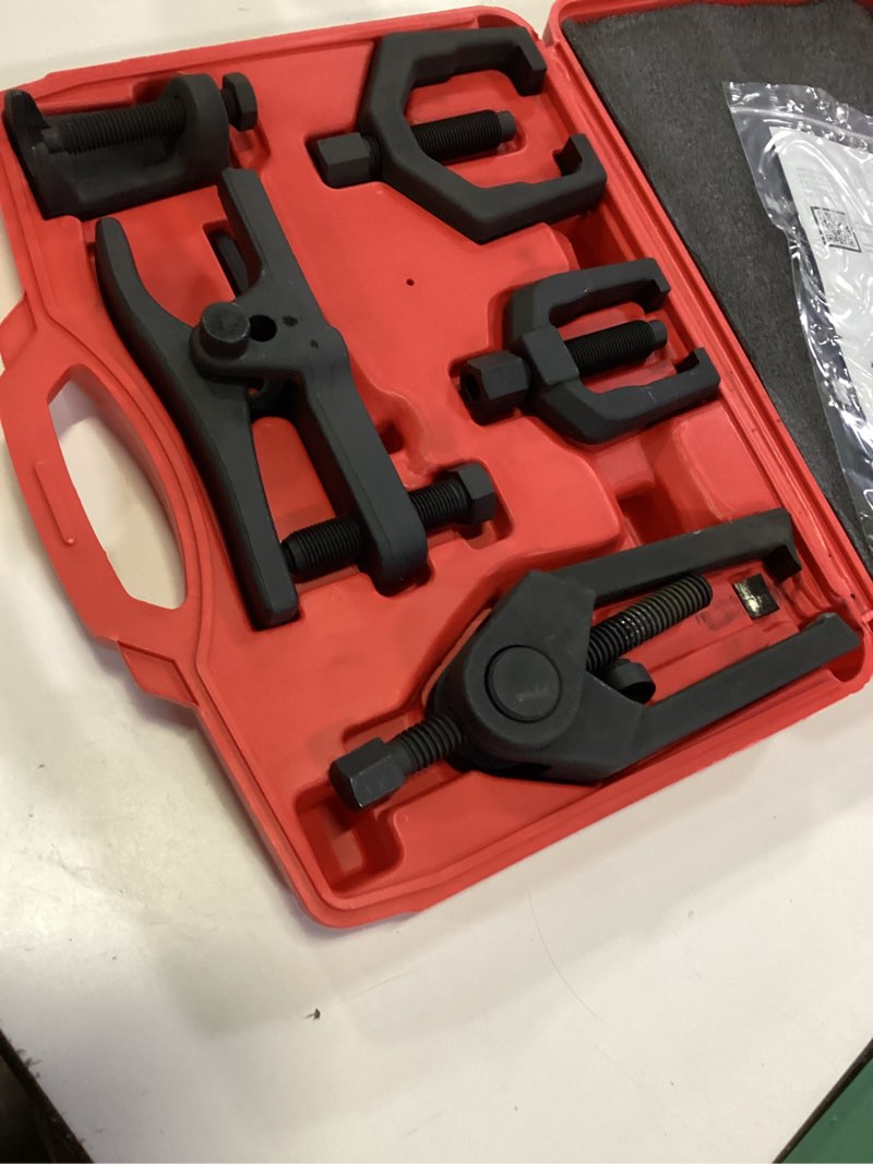 Condition photo showing Good Condition for limontek 5pcs pitman arm puller ball joint separator, tie rod end tool for ball joint press kit, front end service kit, splitter removal kit (black)
