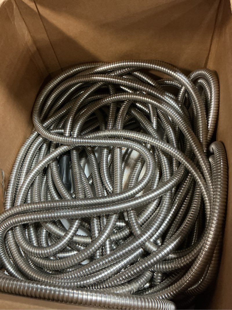 Condition photo showing Good Condition for metal garden hose 100ft, stainless steel water hose with 10 function nozzle, solid brass fittings, lightweight, kink-free & dog chew proof for lawn, yard, rv, car wash, 550psi