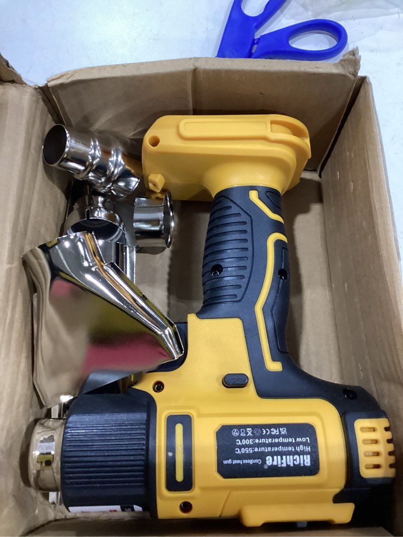 Condition photo showing Good Condition for cordless heat gun,350w 572?-1022?(300?-550?) fast heating,hot air gun for dewalt 20v battery,5 nozzles for tube bending, shrinking pvc, stripping paint(tool only no battery)