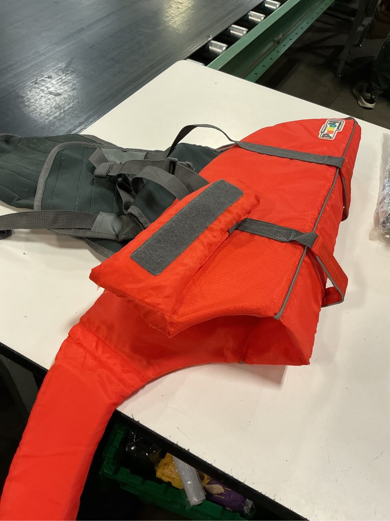 Condition photo showing As Is for outward hound granby splash orange dog life jacket, large
