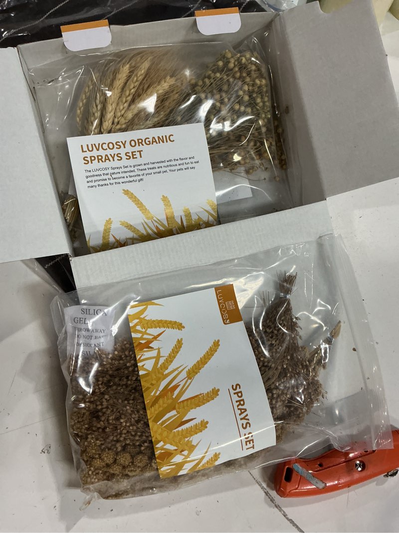 Condition photo showing New/Like New for hamster organic sprays set = wheat + flax + yellow millet + panicle millet, pet habitat bedding decor, natural hamster chews accessories supplies, for gerbil, mice, guinea pig, chinchilla, 4 sprays size b