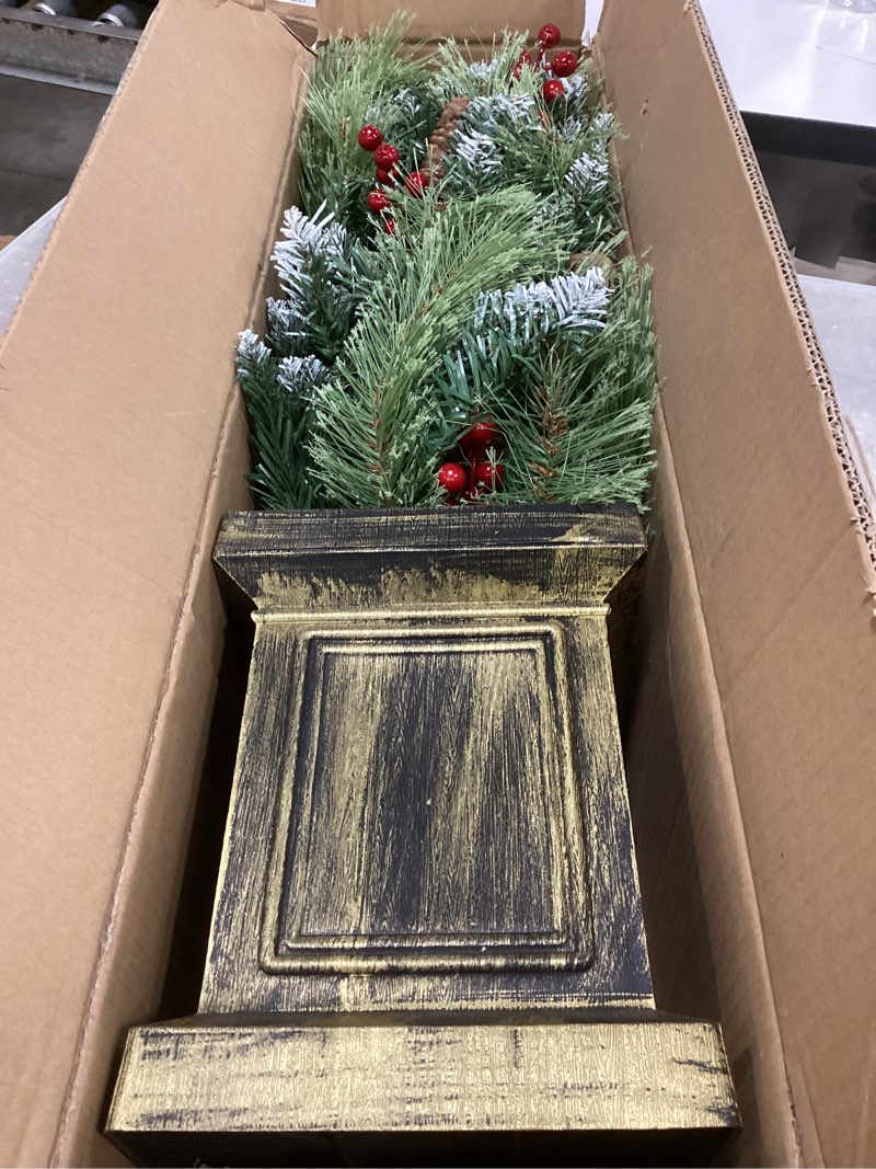 Condition photo showing Good Condition for JOYHALO 4FT Outdoor Christmas Trees for Porch with 80 Warm White and Multicolor LED Lights, Pre-lit Potted Christmas Tree with Flocked PVC Branches Pine Needles Berries for Christmas Decoration