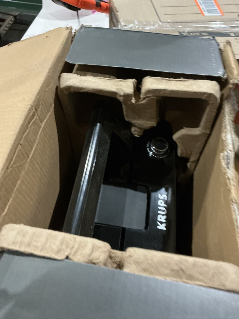 Condition photo showing As Is for krups 4-slice belgian waffle maker: stainless steel, 5 browning levels, audible ready beep, removable plates, 1200w, silver/black, large waffle maker family size, great for family breakfasts