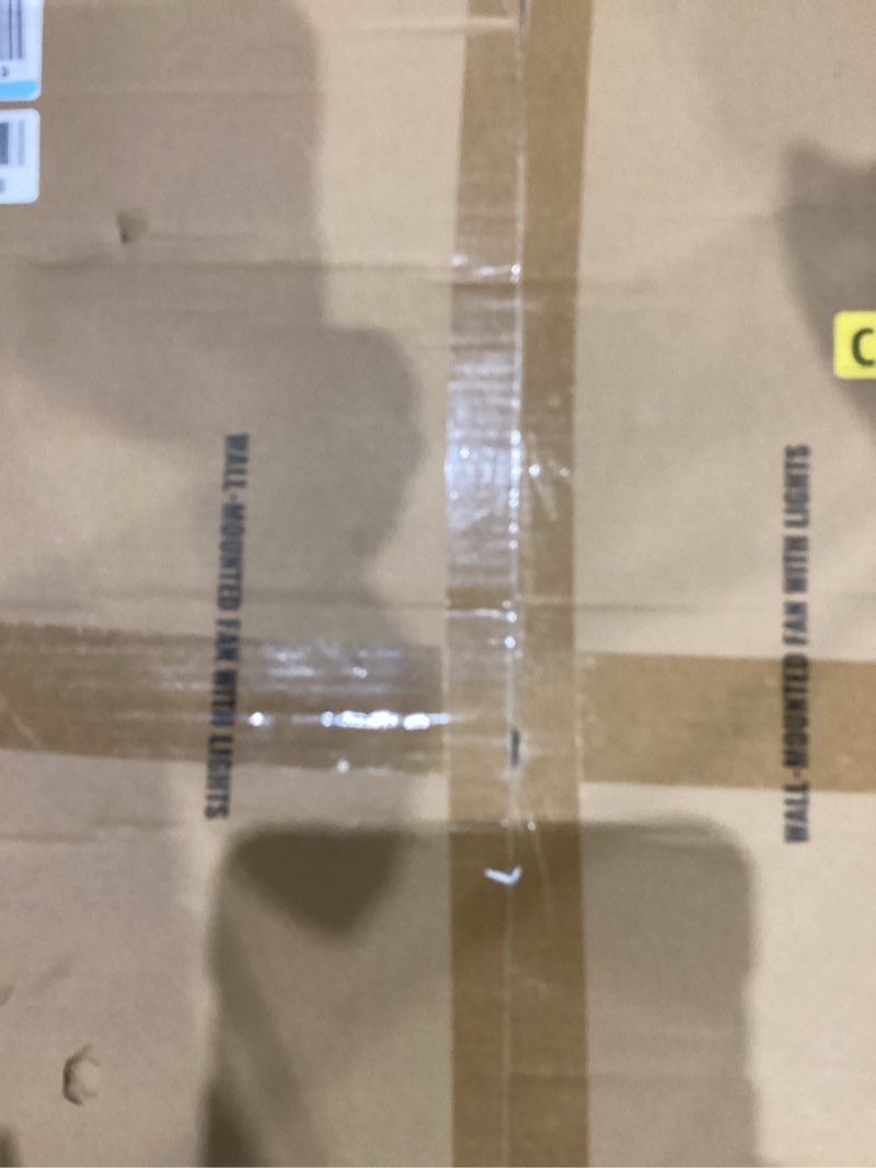 Condition photo showing As Is for 21" Wall Mount Fan with Remote and Light, 6-Speed, Plug-in Farmhouse Quite Wall Mounted Fan Indoor for Bedroom Patios Corner Garage Workshop Warehouse, 360°Adjustable Tilt