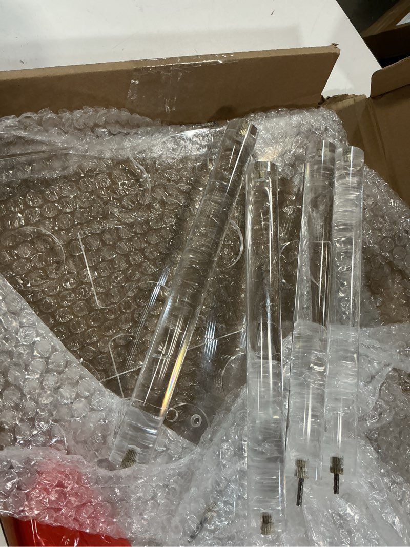 Condition photo showing Good Condition for champagne display holder stand for party with 32 slots, cocktail tree stand for drinks 3 tier clear acrylic wine glass stemware display rack, champagne flute wall holder with led light for party square