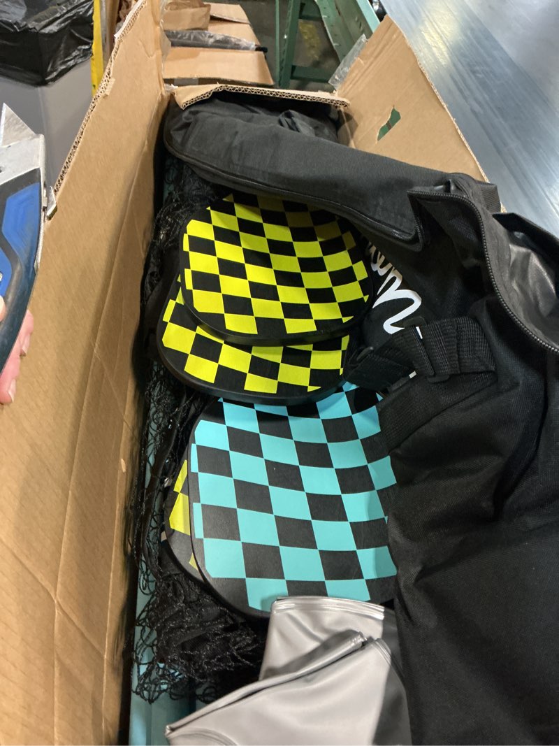 Condition photo showing New/Like New for homie portable pickleball net set with 4 paddles, 4 balls, backpack carrying bag, 22 ft regulation size, easy setup for outdoor indoor, weather resistant metal frame