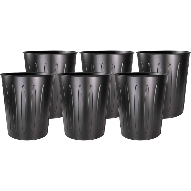 Genuine Joe 6-gallon Fire-safe Trash Can, 6 gal Capacity, Fire-Safe, Sturdy, 14" Height x 13" Diameter, Metal, Steel, Black, 6 / Carton