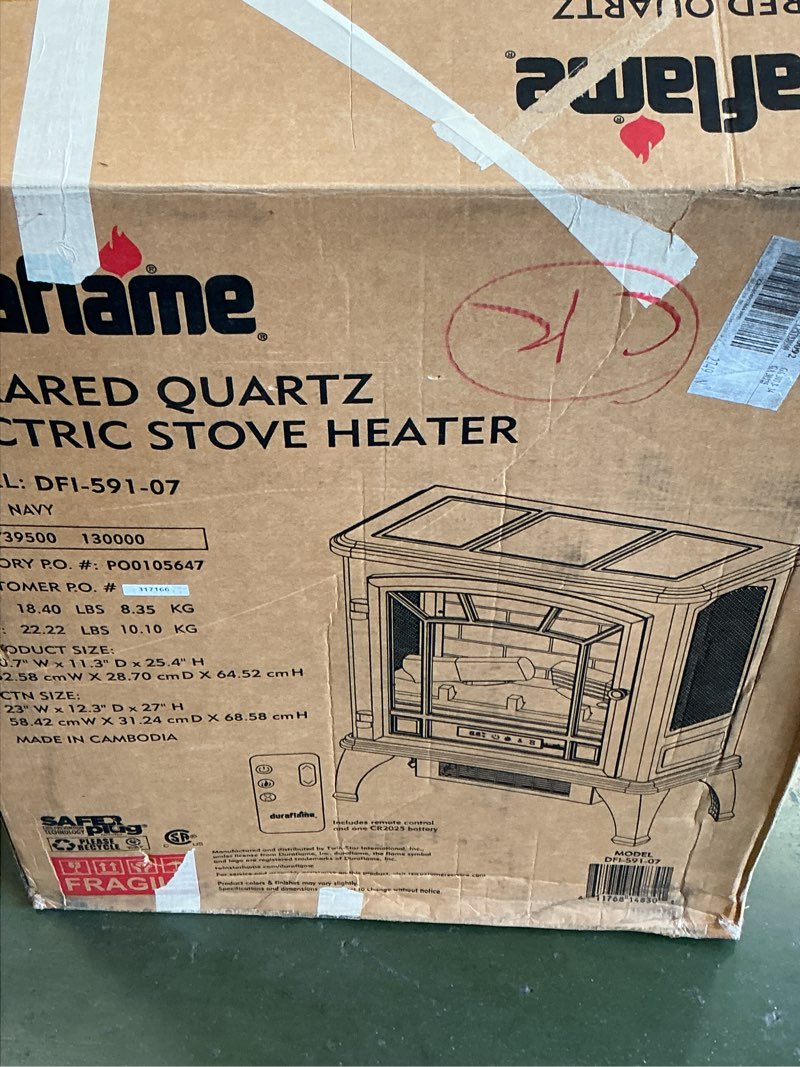 Condition photo showing New/Like New for Duraflame Electric Infrared Quartz Fireplace Stove with 3D Flame Effect, Navy