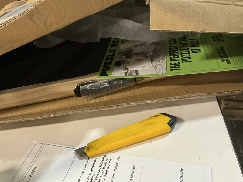 Condition photo showing Good Condition for (Similar) ALL4JIG 2000 Piece Rotating Puzzle Board with Drawers and Cover, 28.5\"x40.1\"Portable Wooden Jigsaw Puzzle Table for Adults Portable, Lazy Susan Spinning Boards Birthday Gift for mom Natural Wood-4 Drawers Large-2000pcs