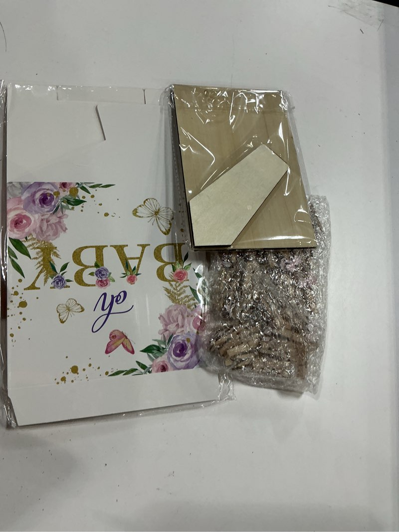 Condition photo showing New/Like New for dispowreath 102 pcs butterfly baby shower game supplies diaper raffle tickets with diaper raffle card box don't say baby sign mini butterfly clothespin game decor for gender reveal favor