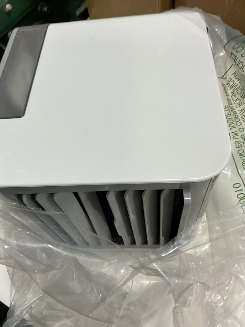 Condition photo showing As Is for portable air conditioner fan, 4-in-1 mini air cooler with 450ml water tank, 3 speeds portable fan 7 colors led ambient light, mini evaporative cooler desktop humidifier fan for bedroom office travel