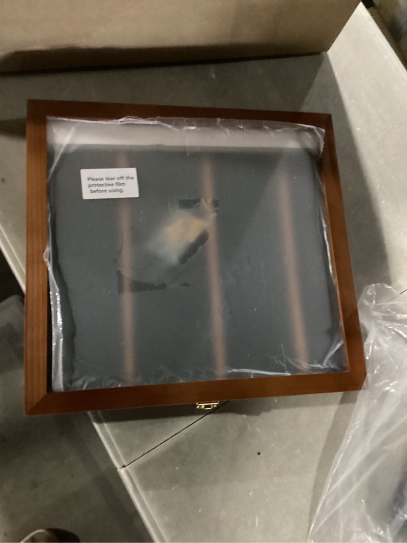 Condition photo showing New/Like New for golf bag tag collection display case holds 40 bag tags 16.54 x 15.35 x 1.77 inch wall mount wooden shadow box w/98% uv acrylic door lockable storage display box for collection(brown, green) cherry 40 golf bag tag golf bag tag