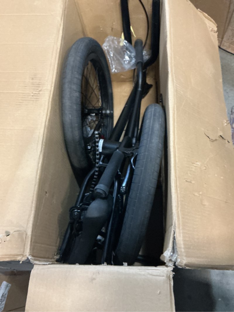 Condition photo showing As Is for elite bmx freestyle bike, durable steel frame, available in 16", 18", and 20" sizes. new sizes 26" and 29" bmx bicycles. black blue 20"