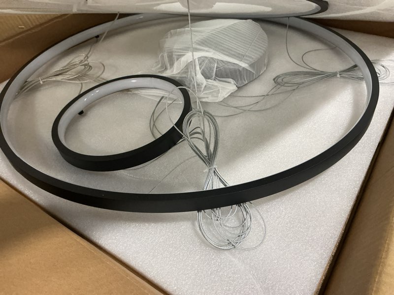 Condition photo showing Good Condition for 3 Ring Modern LED Chandelier Black Dimmable Round Chandeliers, LED Circular Pendant Light Fixture with Remote Control for Living Room, Dining Room, Office, Entry, Bedroom 3 Rings 23.6inch Black