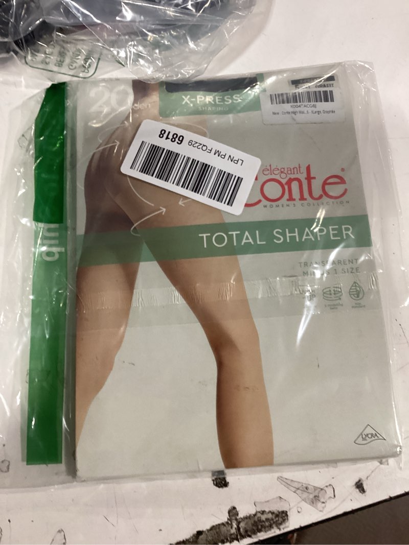 Condition photo showing New/Like New for conte high waist control top push up shaping sheer pantyhose tights x-press 20 den x-large graphite