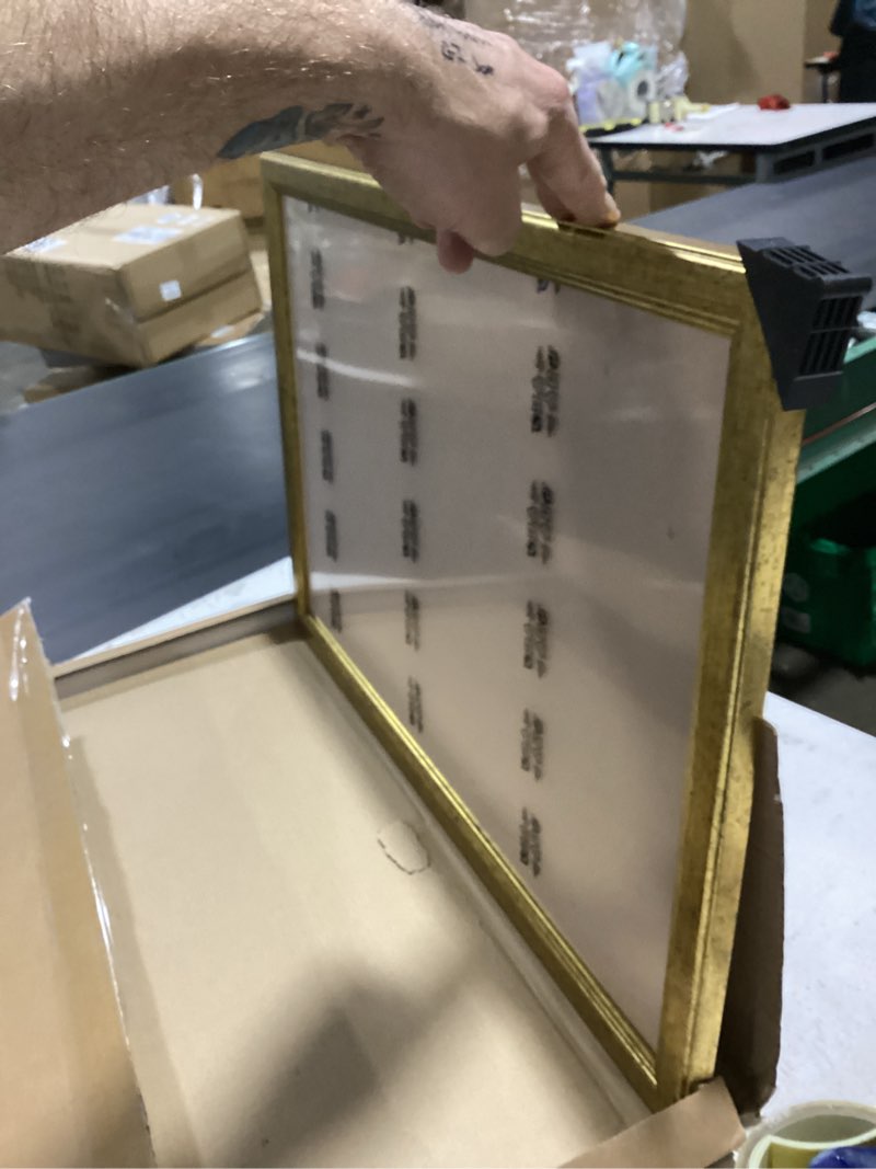 Condition photo showing Good Condition for 16x24 wood frame gold, ornate natural 24x16in picture poster frame, modern golden 16 x 24inch gallery wall photo frame with hd plexiglass, horizontal vertical wall mounting display 1pcs gold 16x24
