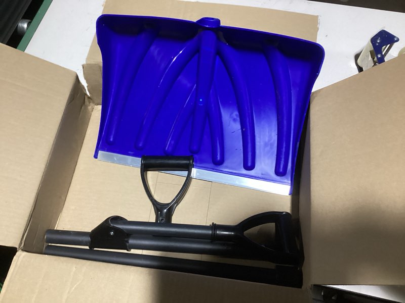 Condition photo showing Good Condition for Snow Shovel, 18x13 in Blade, Ergonomic Snow Shovels with Assisted D-Ring Handle, 4.5LBS Lightweight Steel Shoveling Tool for Driveway Walkway Garden Patio Yard Camping, Blue & Black