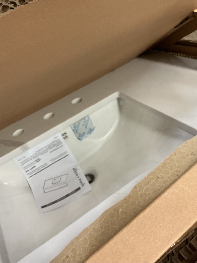 Condition photo showing New/Like New for allen + roth calacatta quartz 37-in x 22-in white quartz undermount single sink 3-hole bathroom vanity top