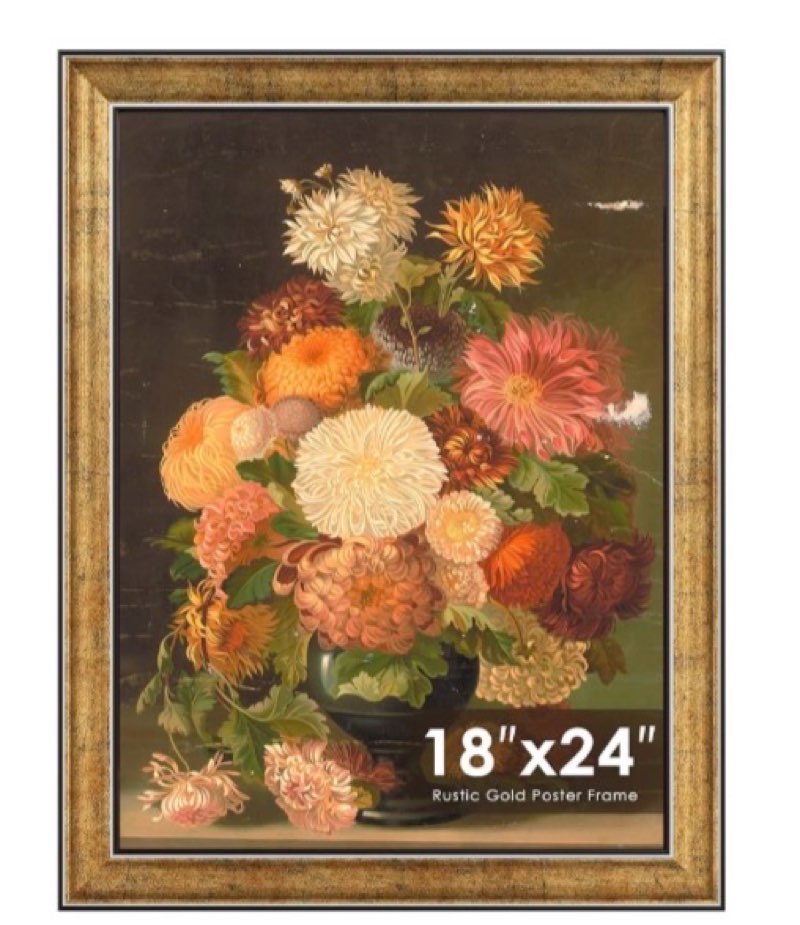 picrit 18x24 rustic gold poster frame with 2-inch wide ornate border - baroque antique style for wall mount & gallery art, 1 pack