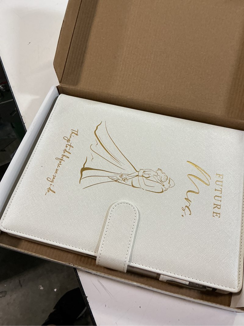 Condition photo showing New/Like New for aw bridal future mrs wedding planning book and organizer gift set, destination wedding planners, white proposal planner gift for bride to be and engaged couple, cool engagement gifts for her