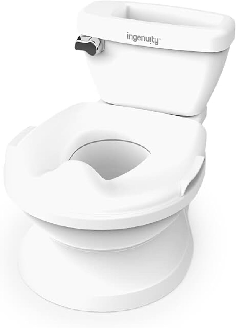 ingenuity my size potty pro 2-in-1 potty training toilet, floor potty with removable potty seat for standard toilets, realistic flushing sound, for toddlers ages 18+ months, up to 50 lb