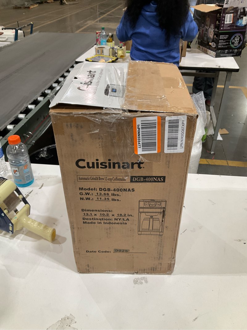 Condition photo showing As Is for Cuisinart Automatic Grind & Brew 12-Cup Coffee Maker with Blade Grinder, Programmable Coffee Machine Glass Carafe with 1-4 Cup Setting, Brew Pause, Grind-Off Option, DGB-400NAS, Black/Stainless Steel