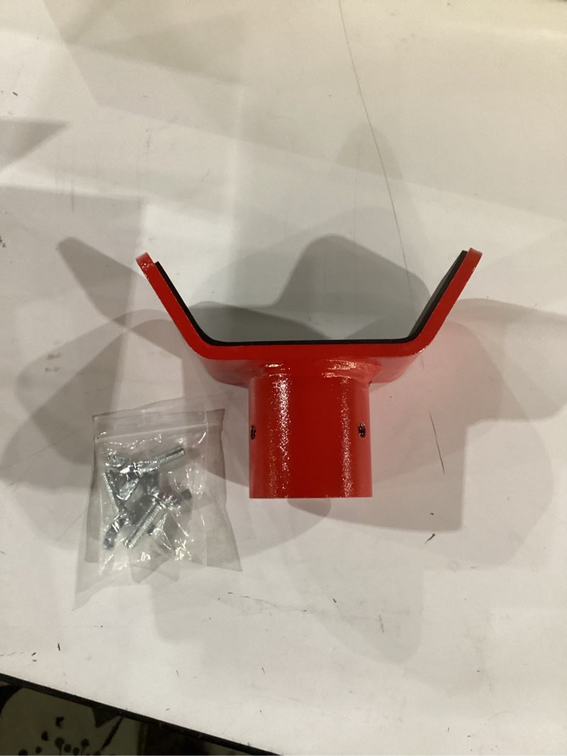 Condition photo showing Good Condition for adjustable bottle jack adapter with triple-lock, secure wobble-free fit for 2t-12t bottle jacks, heavy duty 1/4" steel saddle for 3" & 4" axle tubes on rv, truck, trailer red