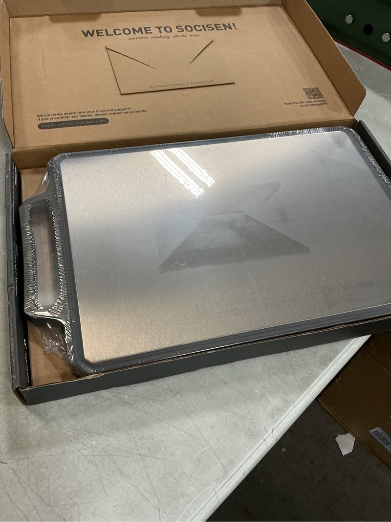 Condition photo showing New/Like New for Titanium Cutting Boards for Kitchen Non Toxic Chopping Board with Handle Large Big Small Kitchen Meat Butcher Block 2 in 1 Pure Titanium and Wheat Straw PP Not Wood Bamboo Plastic Teak Grey/Beige 1pc: 17.1"L × 10.8"W Grey/Beige