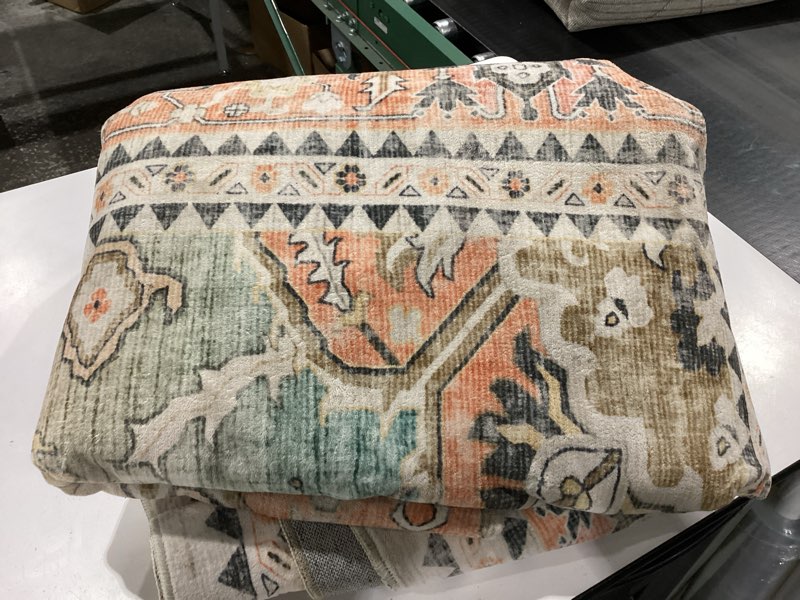 Condition photo showing As Is for mujoo 8x10 area rugs,washable rugs for living room dining room bedroom,large boho throw carpet,non slip big indoor low pile terracotta 8'x10' terracotta