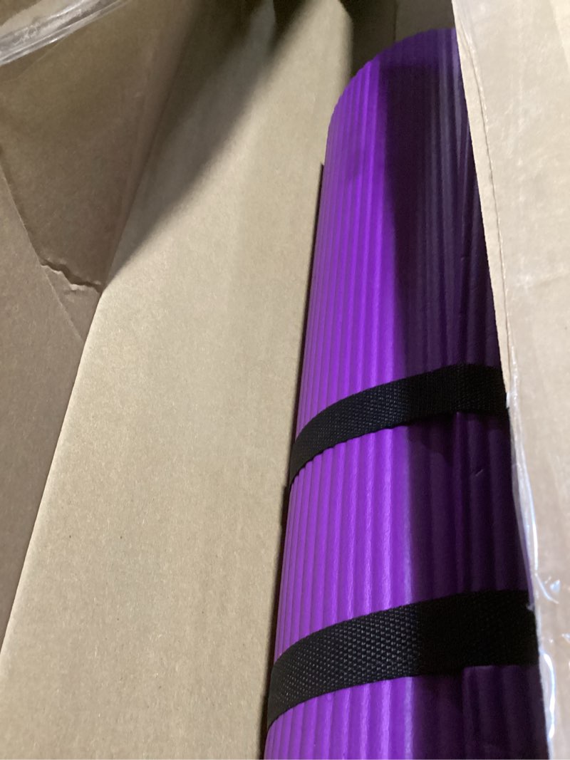 Condition photo showing As Is for gaiam yoga mat, pilates & exercise mat, thick 2/5" (10mm) workout mat with easy-cinch carrying strap for home & gym workouts purple 2/5" (10mm)