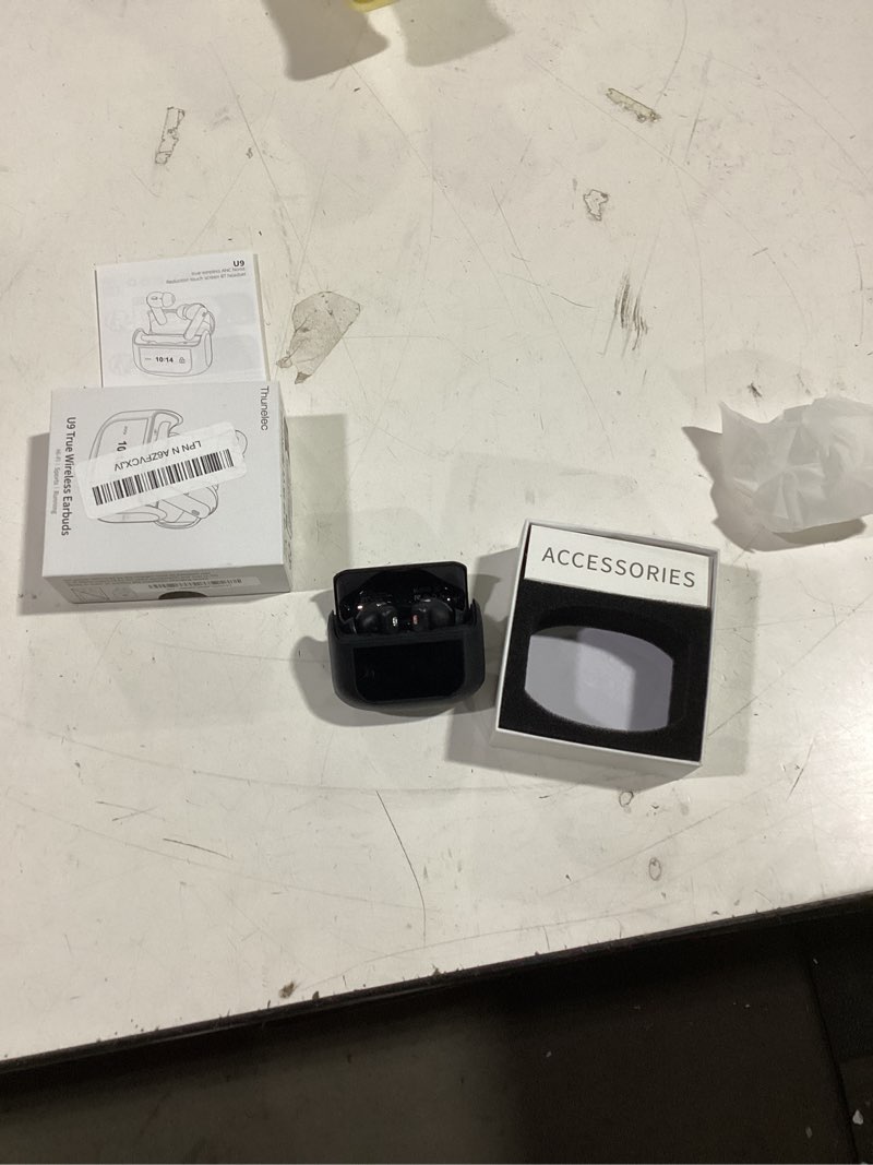 Condition photo showing As Is for wireless earbuds, bluetooth 5.4 headphones with multifunctional touch screen, 48h bass stereo ear buds with anc/enc noise cancelling/transparency mode, ipx7 earphones with 5 eq modes for ios android carbon black