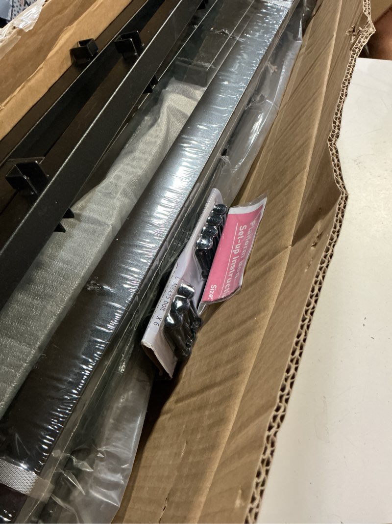 Condition photo showing New/Like New for fuiobyvv california king bed frame with round corner edge legs 14 inch high 3500 lbs heavy duty metal platform bed frame king size no box spring needed/noise free/steel slat support/non-slip black california king 14 inch