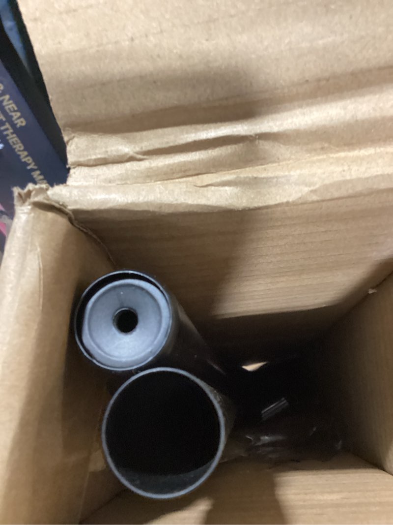Condition photo showing As Is for iron window treatment curtain pole with square finials, 1 inch diameter, black, 48 to 84 inch black 48-84"