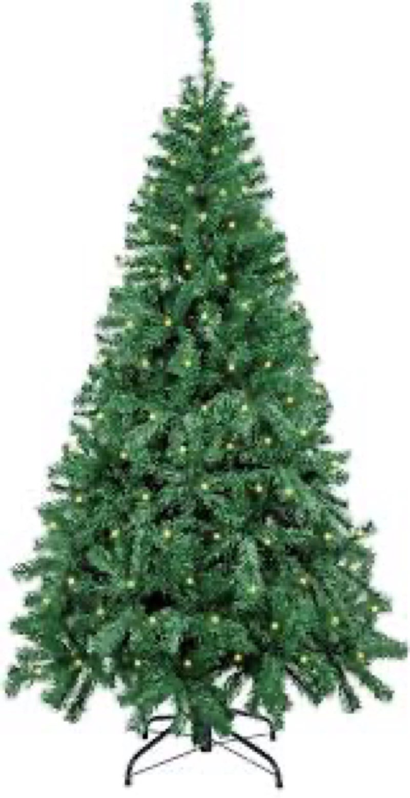 6.5 FT Artificial Silver Tinsel Christmas Tree with 300 LED Light Holiday Xmas